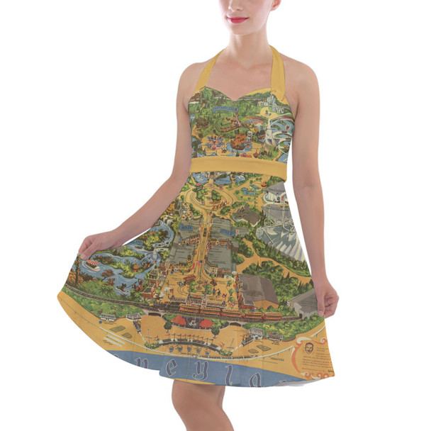 Halter Vintage Style Dress - Disneyland Vintage Map