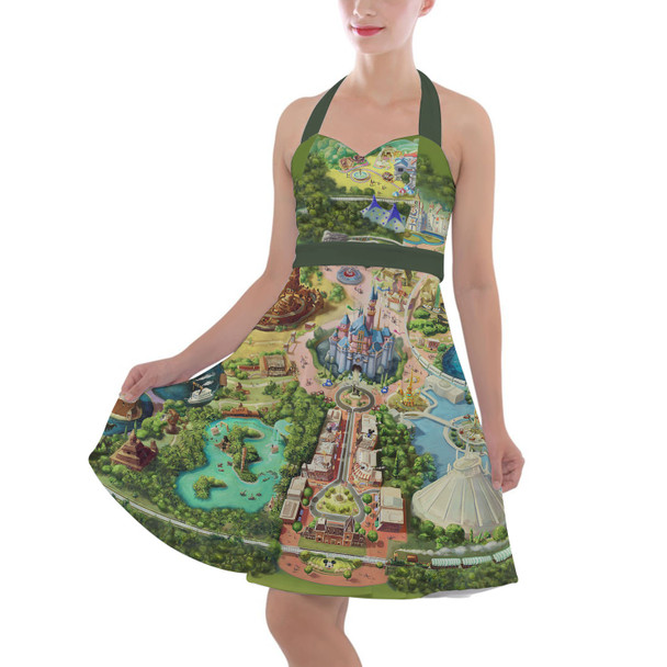Halter Vintage Style Dress - Disneyland Colorful Map