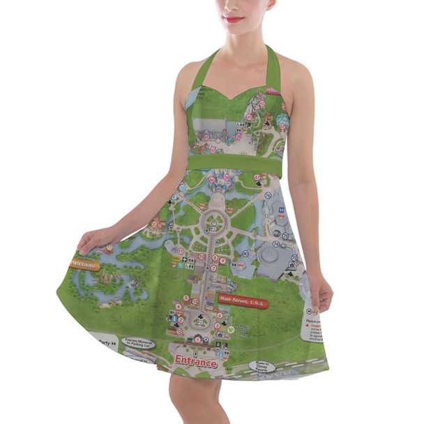Halter Vintage Style Dress - Magic Kingdom Map