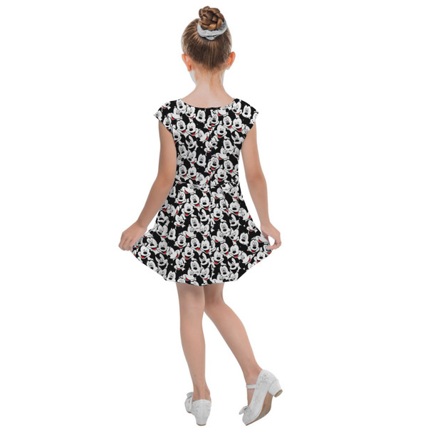Girls Cap Sleeve Pleated Dress - Many Faces of Mickey Mouse
