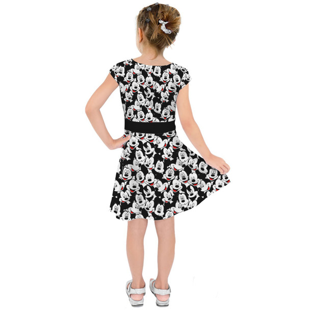 Girls Short Sleeve Skater Dress - Many Faces of Mickey Mouse