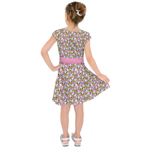 Girls Short Sleeve Skater Dress - Many Faces of Daisy Duck