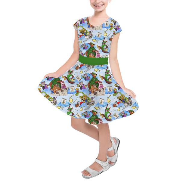 Girls Short Sleeve Skater Dress - Robin Hood