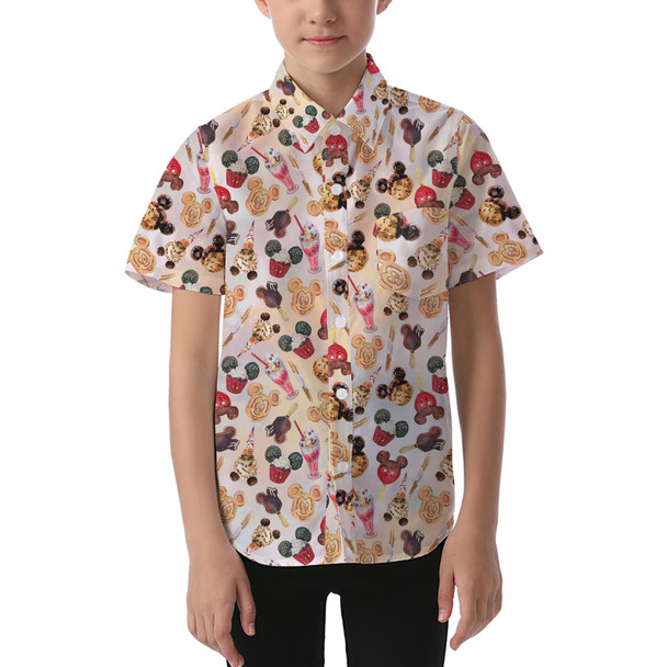 Kids' Button Down Short Sleeve Shirt - Mickey Snacks