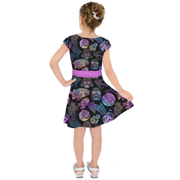 Girls Short Sleeve Skater Dress - Star Wars Watercolor Mandalas