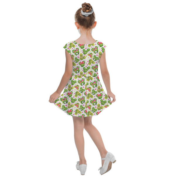 Girls Cap Sleeve Pleated Dress - Mickey & Minnie Topiaries