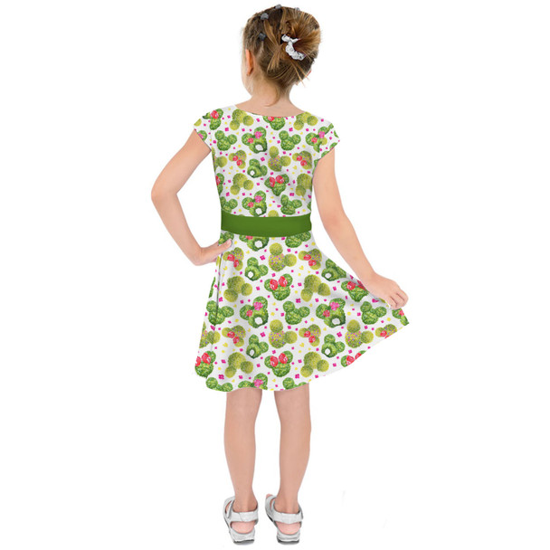 Girls Short Sleeve Skater Dress - Mickey & Minnie Topiaries
