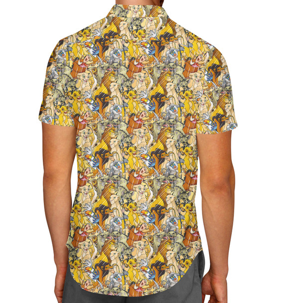 Men's Button Down Short Sleeve Shirt - Lion King Sketched