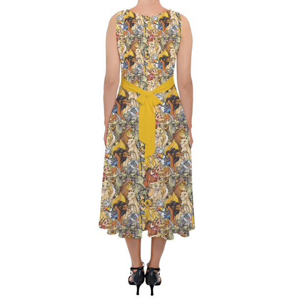 Belted Chiffon Midi Dress - Lion King Sketched