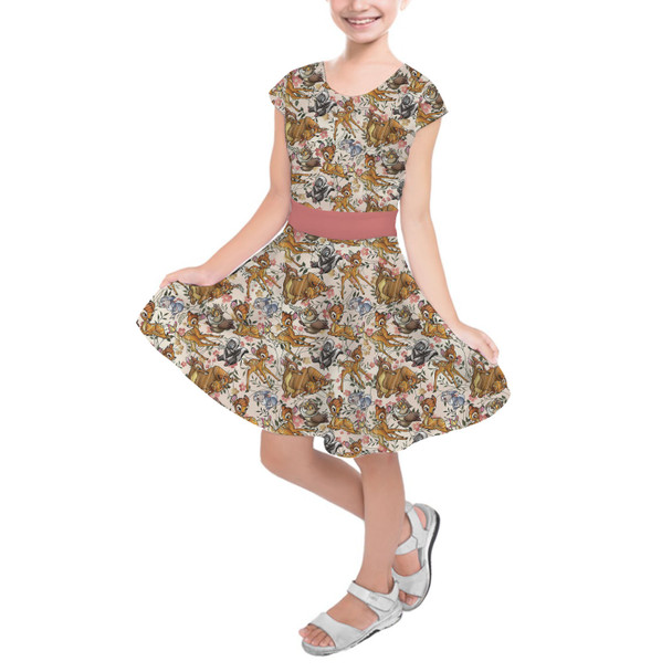 Girls Short Sleeve Skater Dress - Bambi Sketched