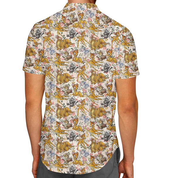 Men's Button Down Short Sleeve Shirt - Bambi Sketched