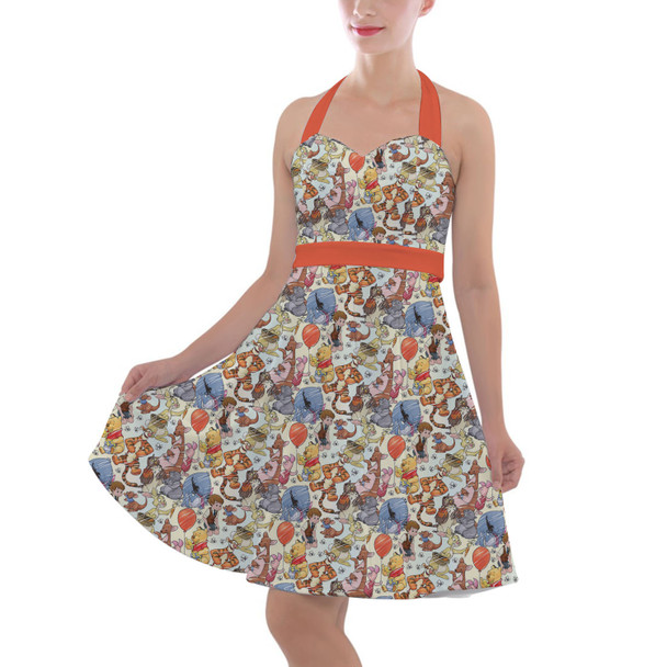 Halter Vintage Style Dress - Winnie The Pooh & Friends Sketched