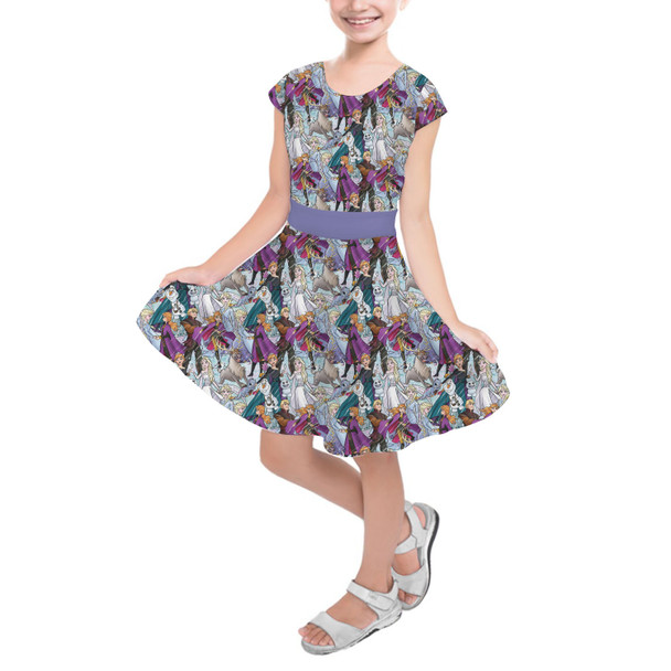 Girls Short Sleeve Skater Dress - Frozen Sketched