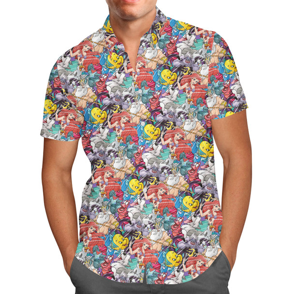 Men's Button Down Short Sleeve Shirt - The Little Mermaid Sketched