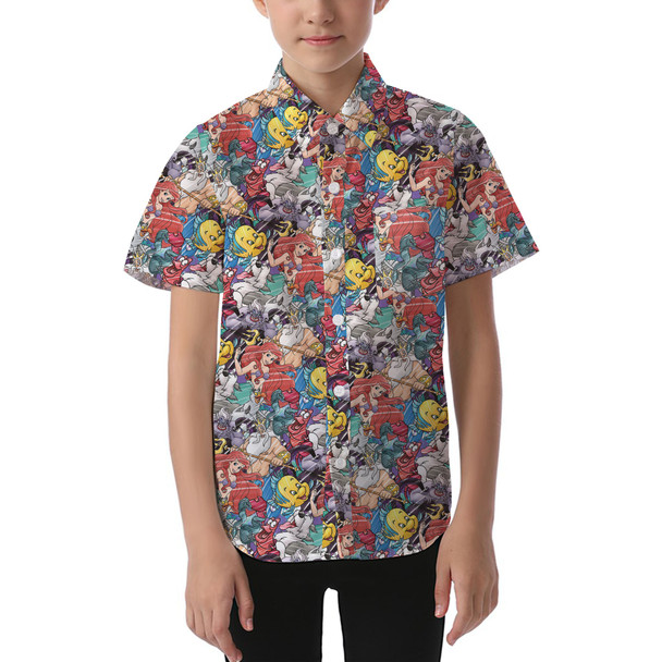 Kids' Button Down Short Sleeve Shirt - The Little Mermaid Sketched