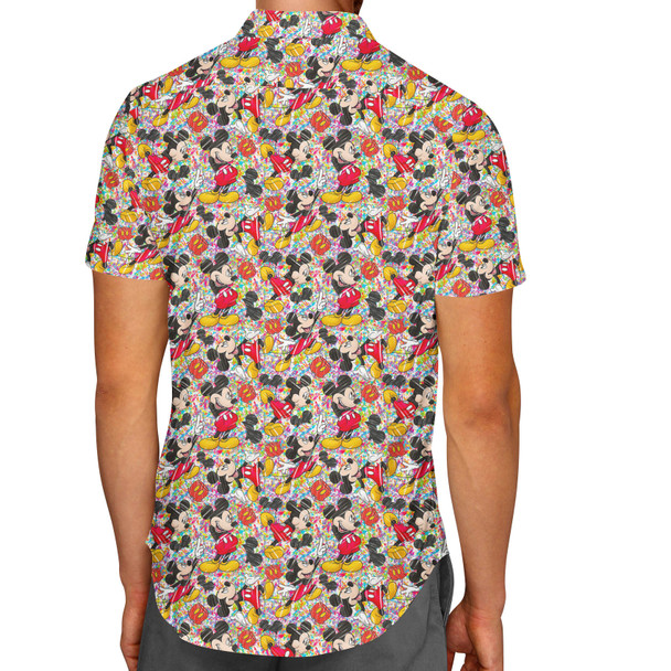 Men's Button Down Short Sleeve Shirt - Mickey Mouse Sketched