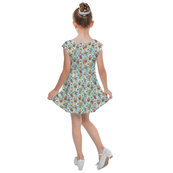 Girls Cap Sleeve Pleated Dress - Seven Dwarfs Sketched