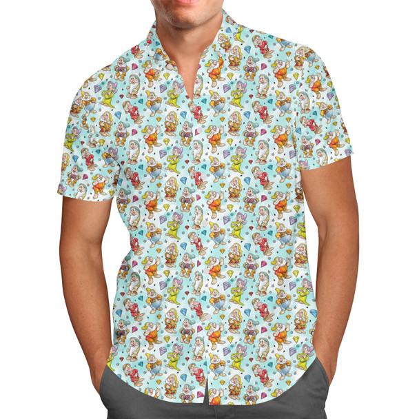 Men's Button Down Short Sleeve Shirt - Seven Dwarfs Sketched