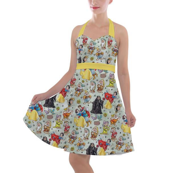 Halter Vintage Style Dress - Snow White And The Seven Dwarfs Sketched