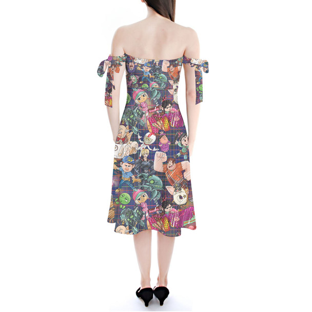 Strapless Bardot Midi Dress - Wreck It Ralph Sketched