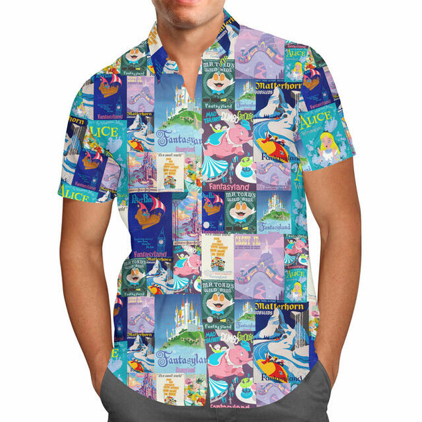 Men's Button Down Short Sleeve Shirt - 2XL - Fantasyland Vintage Attraction Posters - READY TO SHIP
