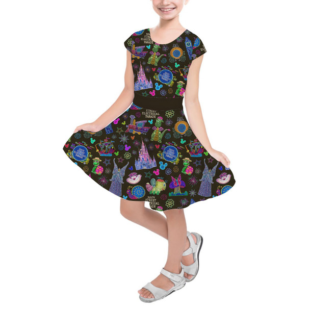 Girls Short Sleeve Skater Dress - Main Street Electrical Parade