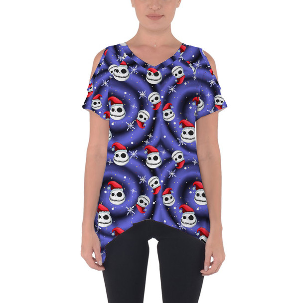 Cold Shoulder Tunic Top - Jack Skellington with Santa Hat