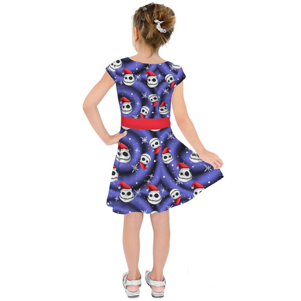 Girls Short Sleeve Skater Dress - Jack Skellington with Santa Hat