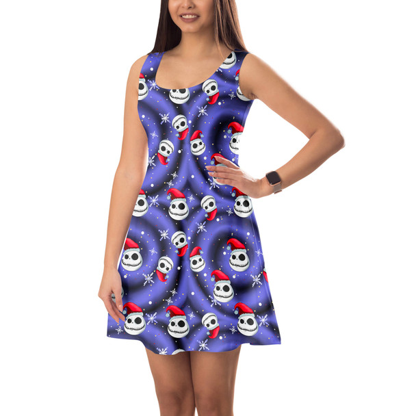 Sleeveless Flared Dress - Jack Skellington with Santa Hat