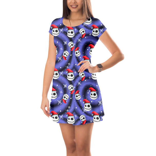 Short Sleeve Dress - Jack Skellington with Santa Hat