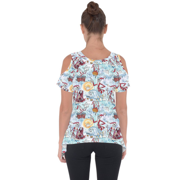 Cold Shoulder Tunic Top - Santa Jack with Sally & Zero