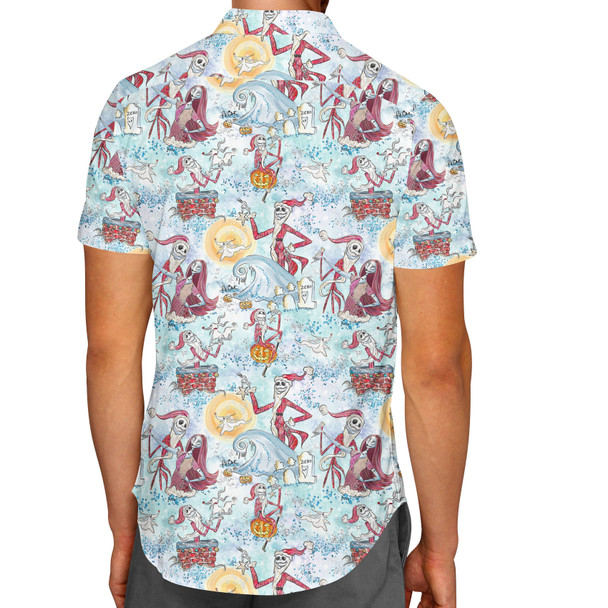 Men's Button Down Short Sleeve Shirt - Santa Jack with Sally & Zero