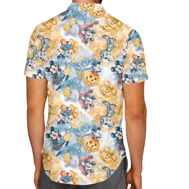 Men's Button Down Short Sleeve Shirt - Mickey's Halloween Fun