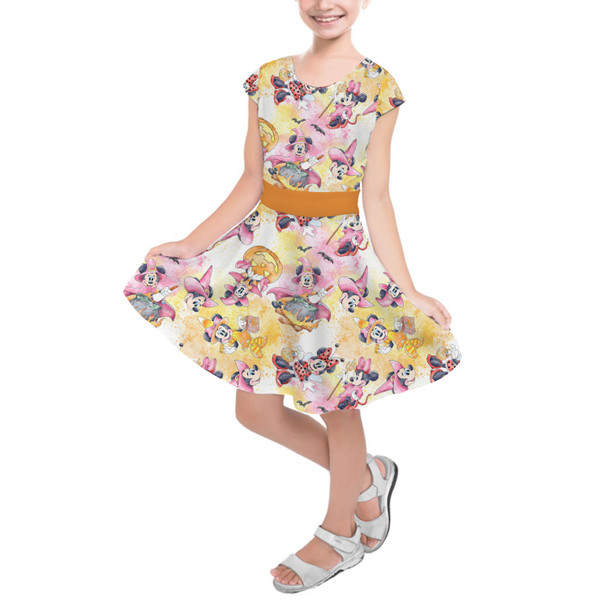 Girls Short Sleeve Skater Dress - Minnie's Halloween Fun