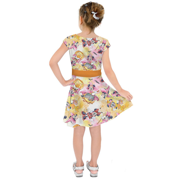 Girls Short Sleeve Skater Dress - Minnie's Halloween Fun