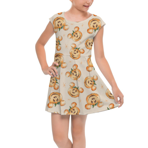 Girls Cap Sleeve Pleated Dress - Happy Mouse Pumpkins