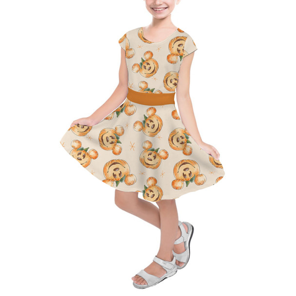 Girls Short Sleeve Skater Dress - Happy Mouse Pumpkins