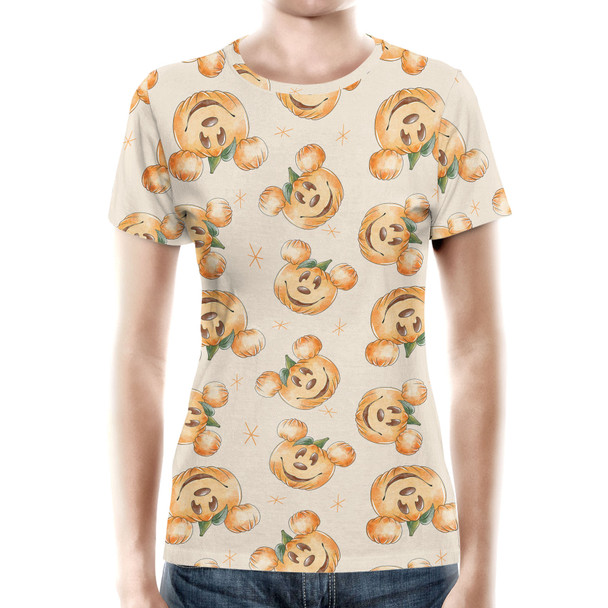 Women's Cotton Blend T-Shirt - Happy Mouse Pumpkins