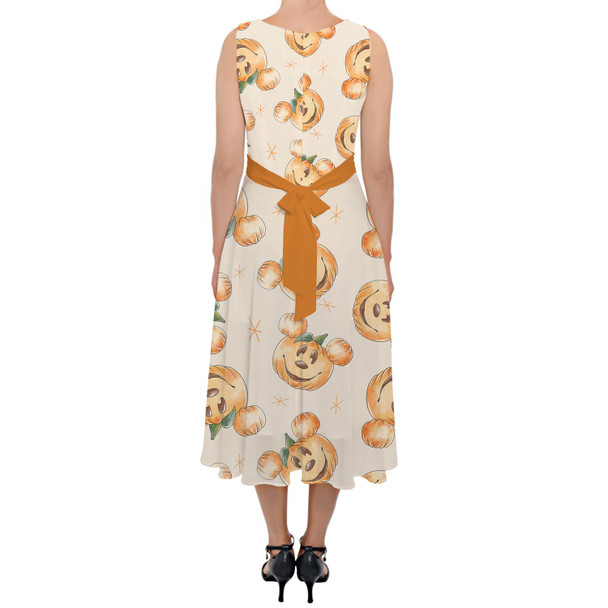 Belted Chiffon Midi Dress - Happy Mouse Pumpkins