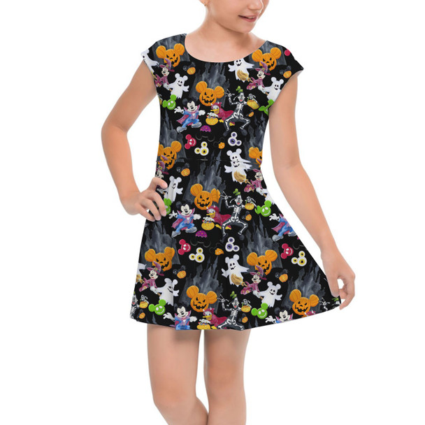 Girls Cap Sleeve Pleated Dress - Mickey & The Gang Trick or Treat