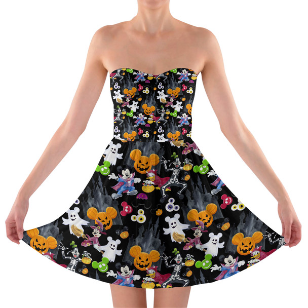 Sweetheart Strapless Skater Dress - Mickey & The Gang Trick or Treat