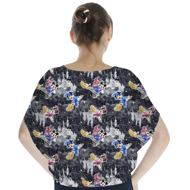 Batwing Chiffon Top - Watercolor Halloween Mickey & Minnie