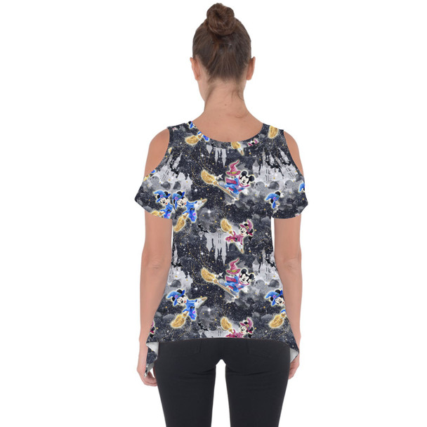 Cold Shoulder Tunic Top - Watercolor Halloween Mickey & Minnie