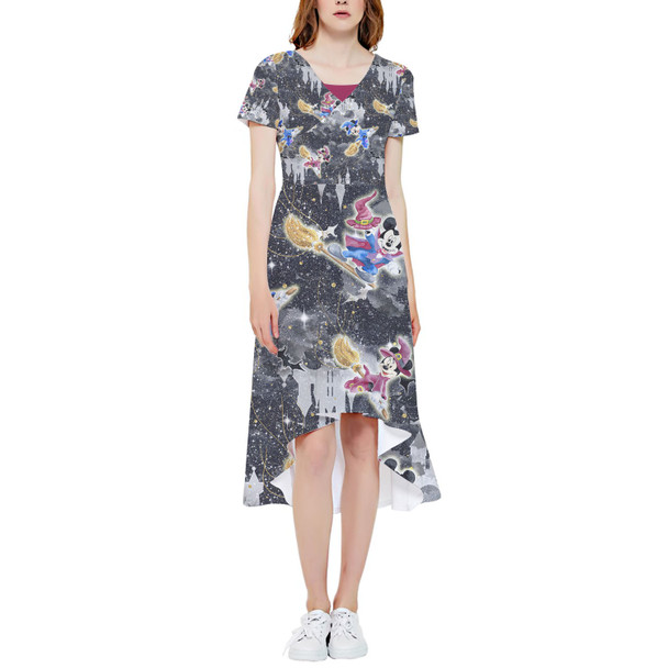 High Low Midi Dress - Watercolor Halloween Mickey & Minnie