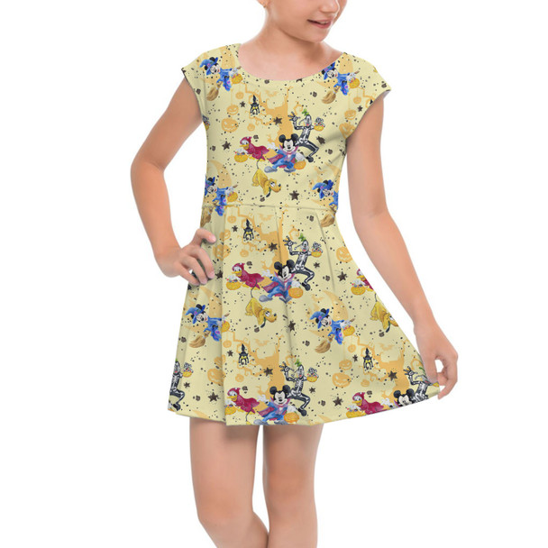 Girls Cap Sleeve Pleated Dress - Mickey & Friends Boo To You