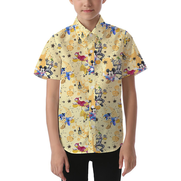 Kids' Button Down Short Sleeve Shirt - Mickey & Friends Boo To You