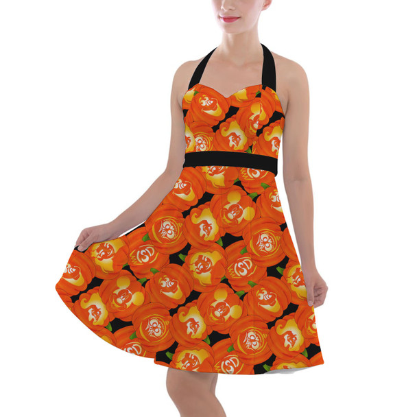 Halter Vintage Style Dress - Disney Carved Pumpkins
