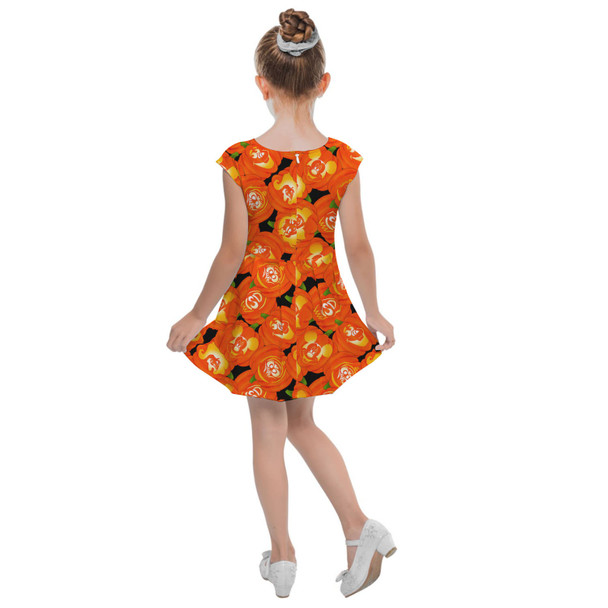 Girls Cap Sleeve Pleated Dress - Disney Carved Pumpkins