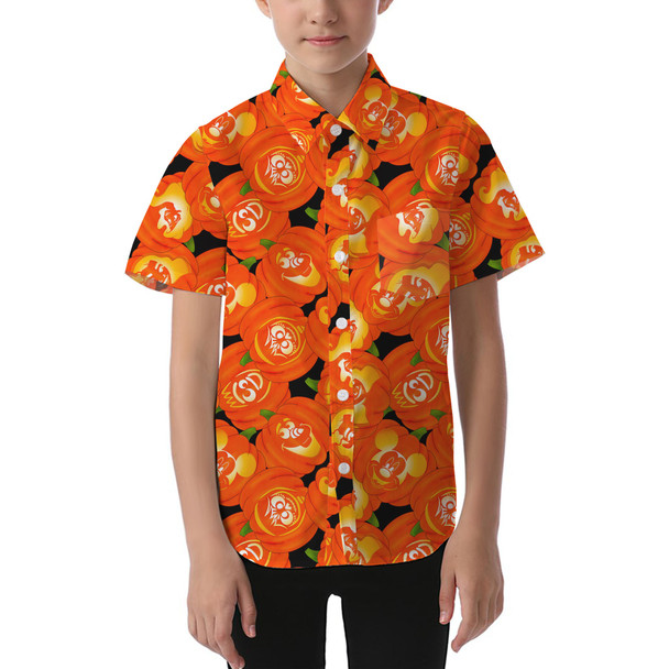 Kids' Button Down Short Sleeve Shirt - Disney Carved Pumpkins