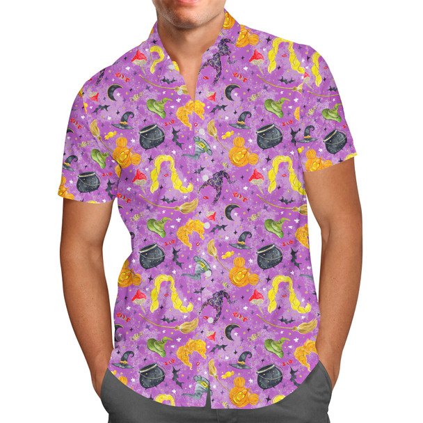 Men's Button Down Short Sleeve Shirt - Hocus Pocus Mouse Ears